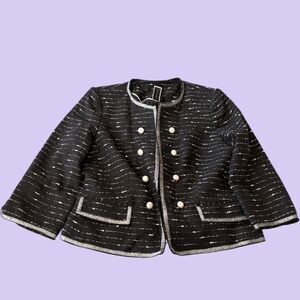 Nicole Miller for Mary Blazer Jacket Womens 12 Black Tweed Lined Double Breasted